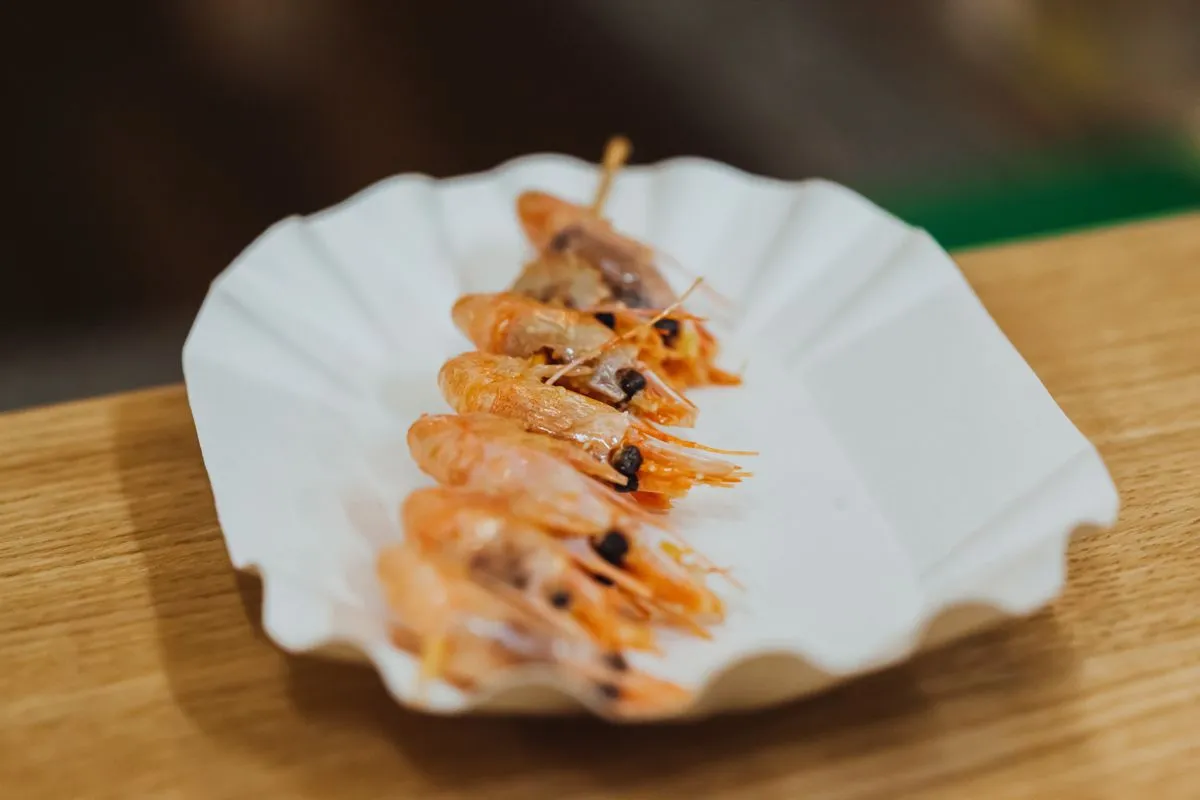 Cooked shrimp on a skewer