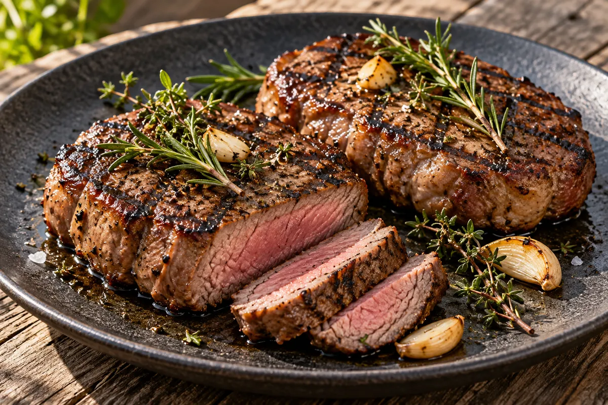 Lamb leg steaks with herbs — AI illustration