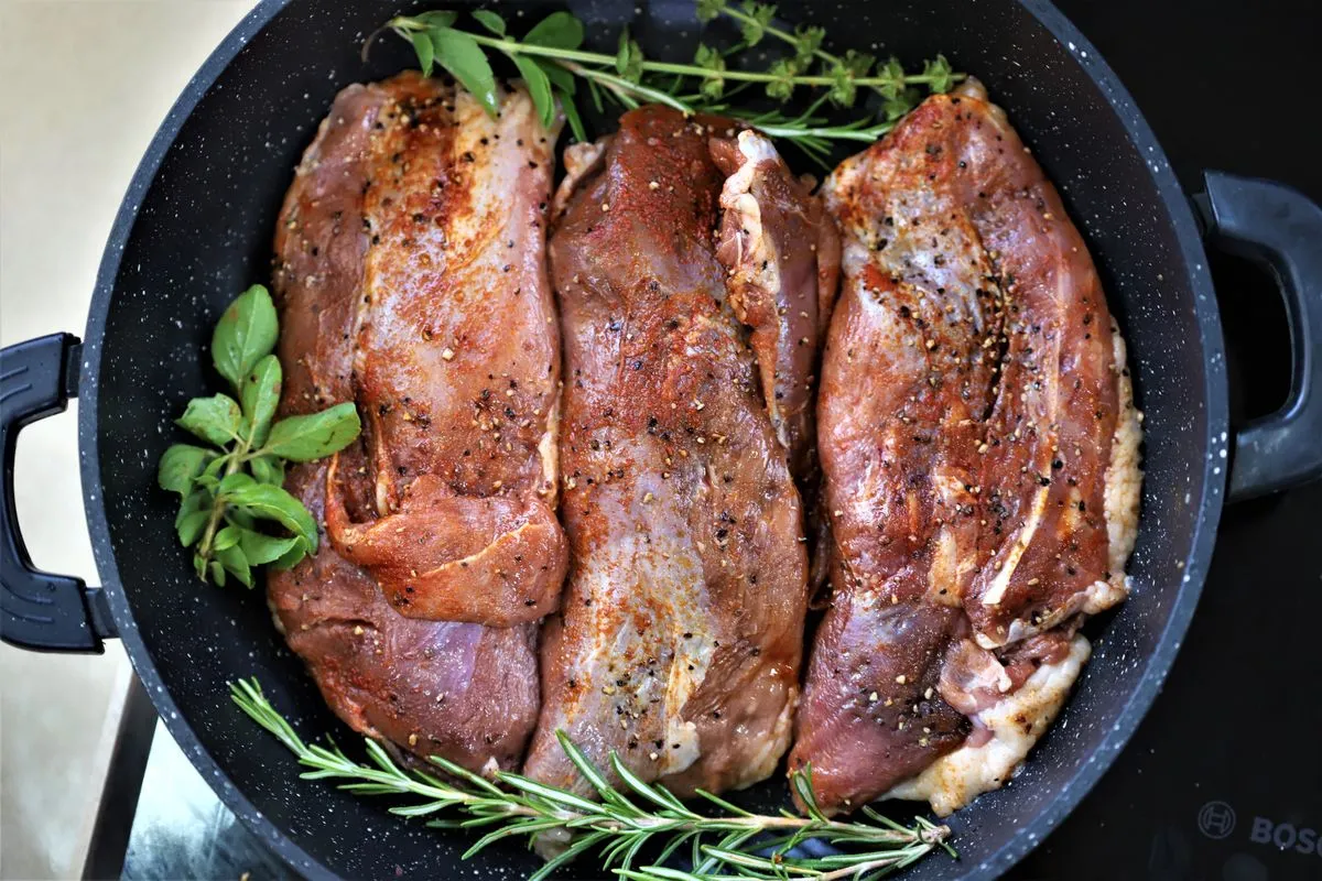 Marinated meat in a pan