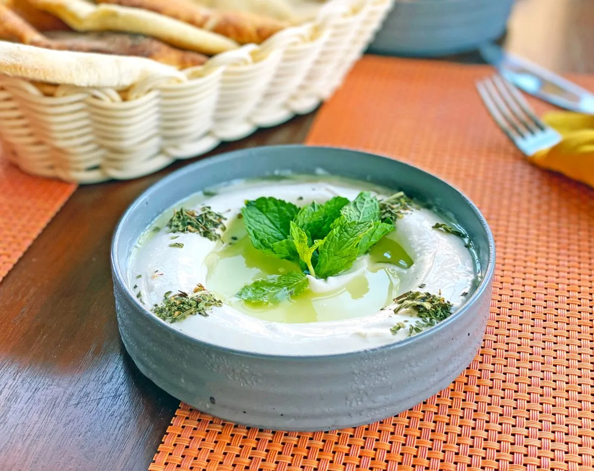Yogurt garnished with mint leaves