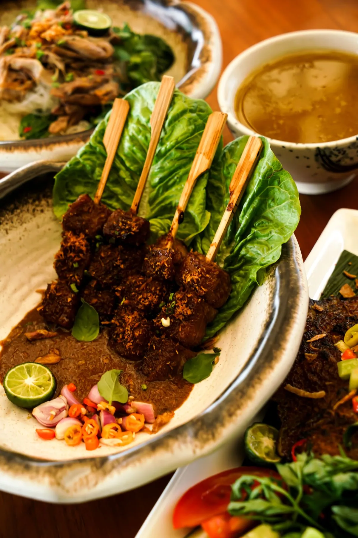 Peanut sauce with grilled skewers