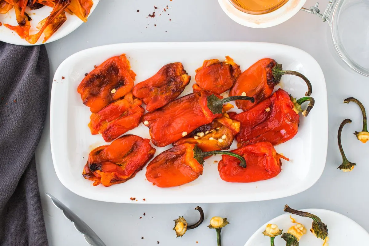 Roasted peppers viewed from above