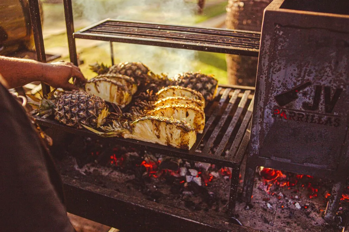 Pineapple slices on a grill