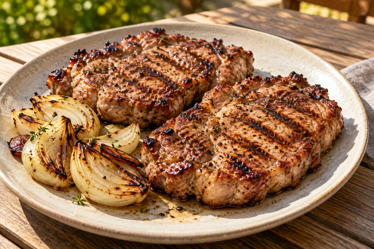 Grilled pork collar steaks — AI illustration