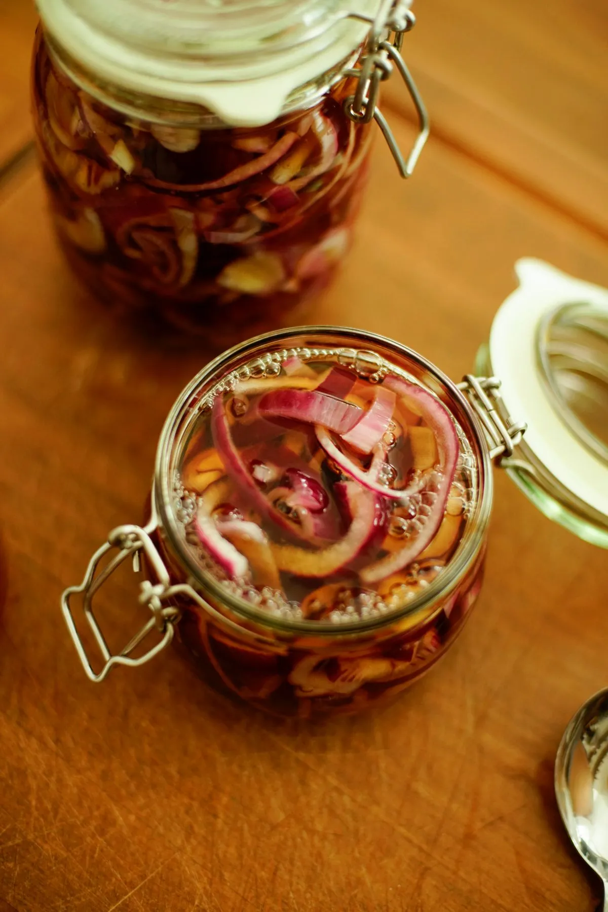 Pickled onions in a glass jar