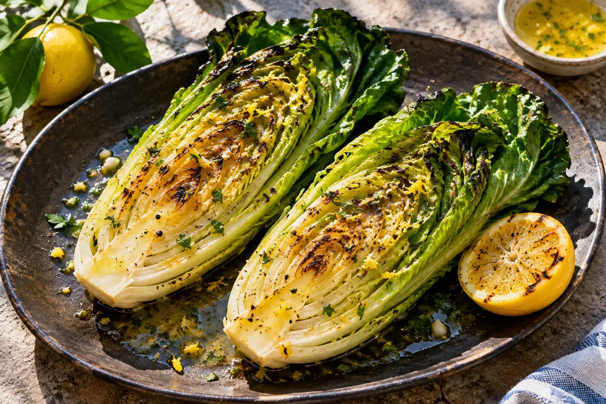 Grilled romaine halves — AI illustration