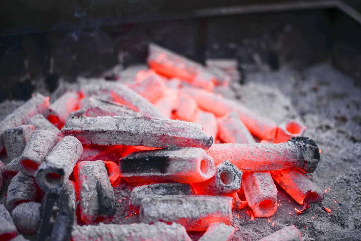 Wood embers glowing in a fire
