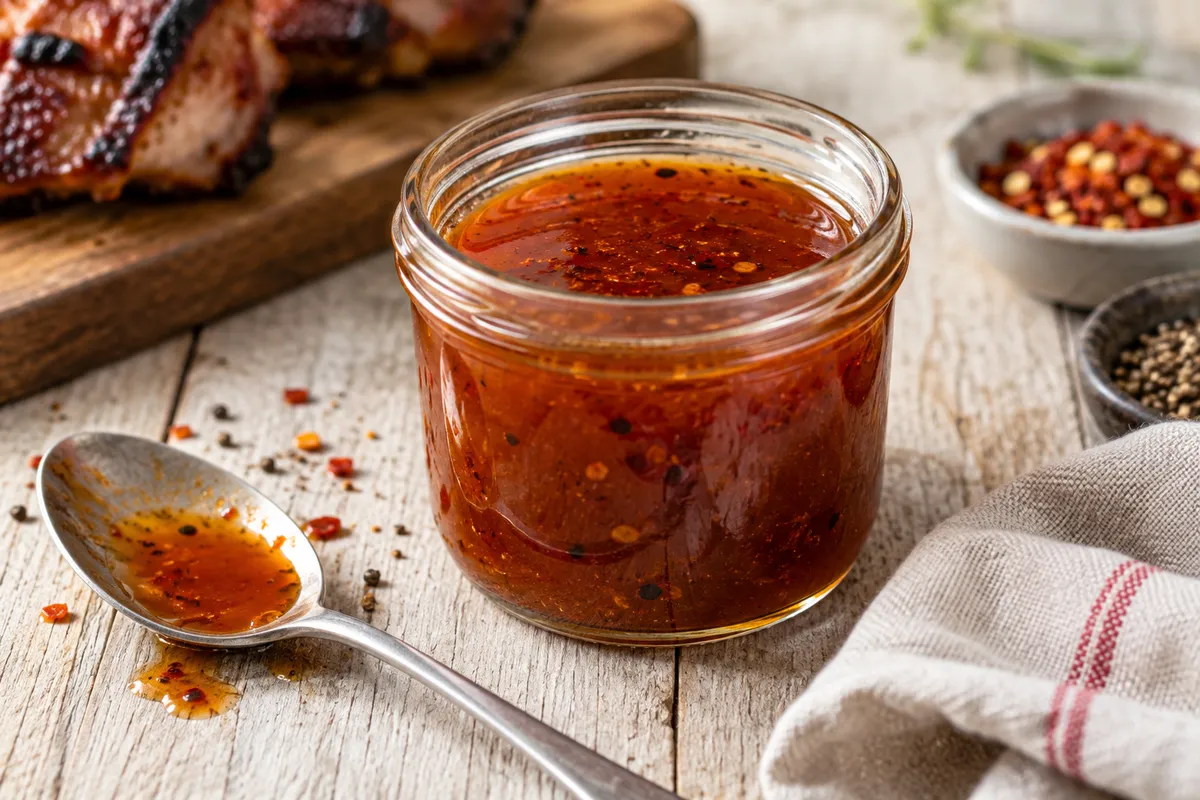 Thin vinegar barbecue sauce with spices — AI illustration
