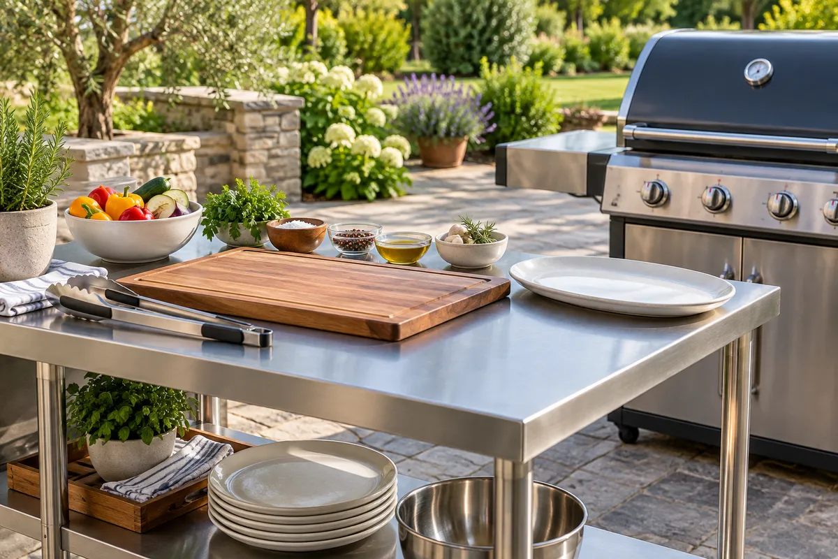 A barbecue preparation table with utensils — AI illustration